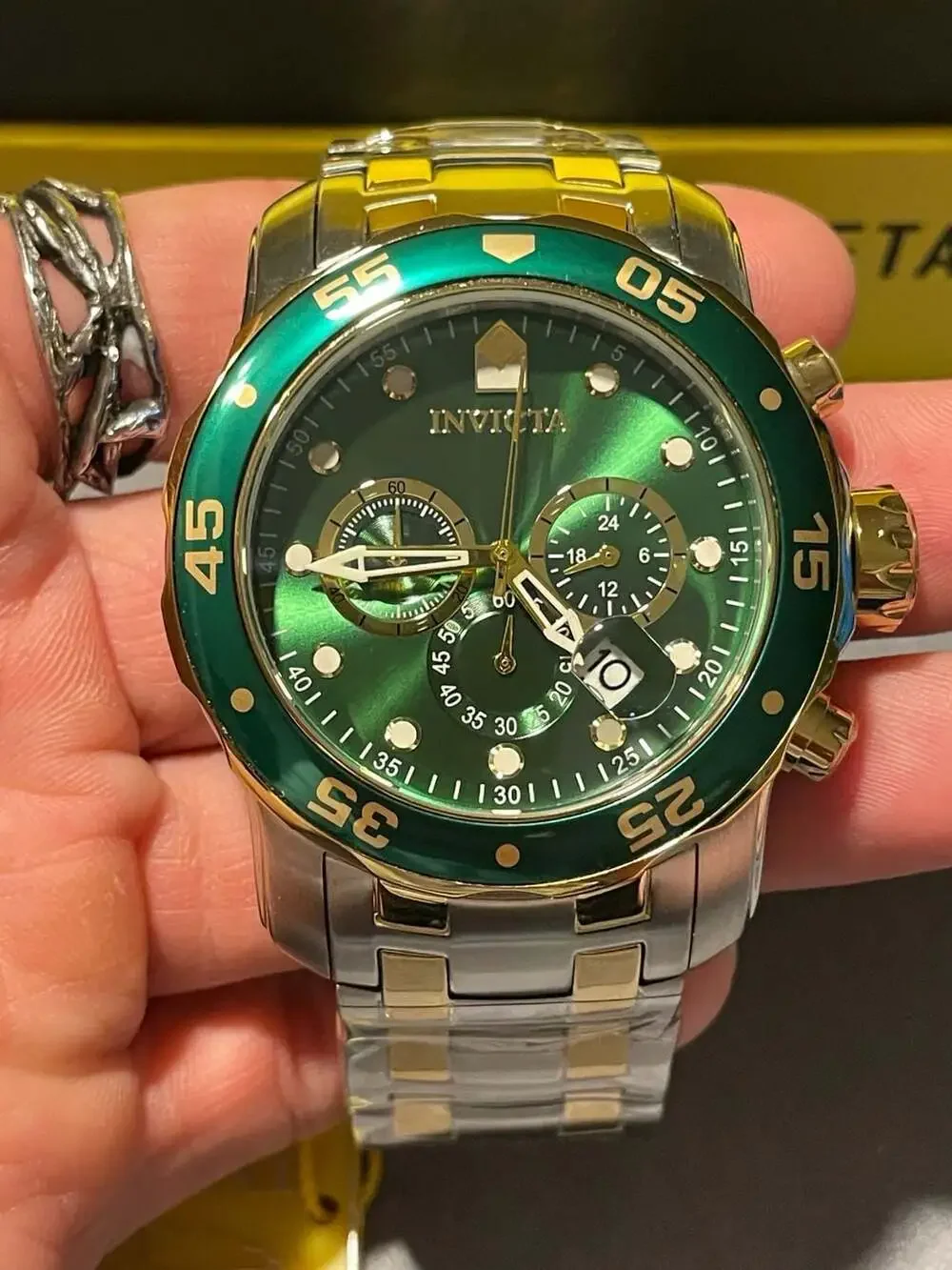 Invicta Pro Diver SCUBA Men’s Watch 48mm Steel Gold Green 40191